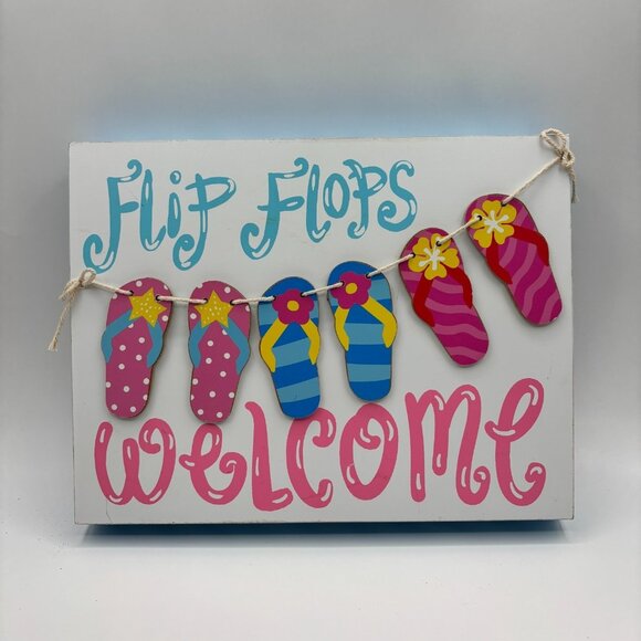 Flip Flops Welcome Sign Summer Beach Coastal Wall Decor Hanging Plaque - Picture 1 of 4